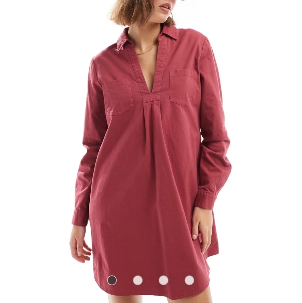 ASOS Design Twill Pocket Shift Mini Dress Raspberry Red Sz 6 - Picture 5 of 5